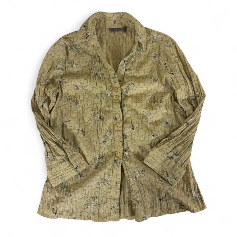 apt 9. embroidered floral button up blouse with 3/4 sleeves